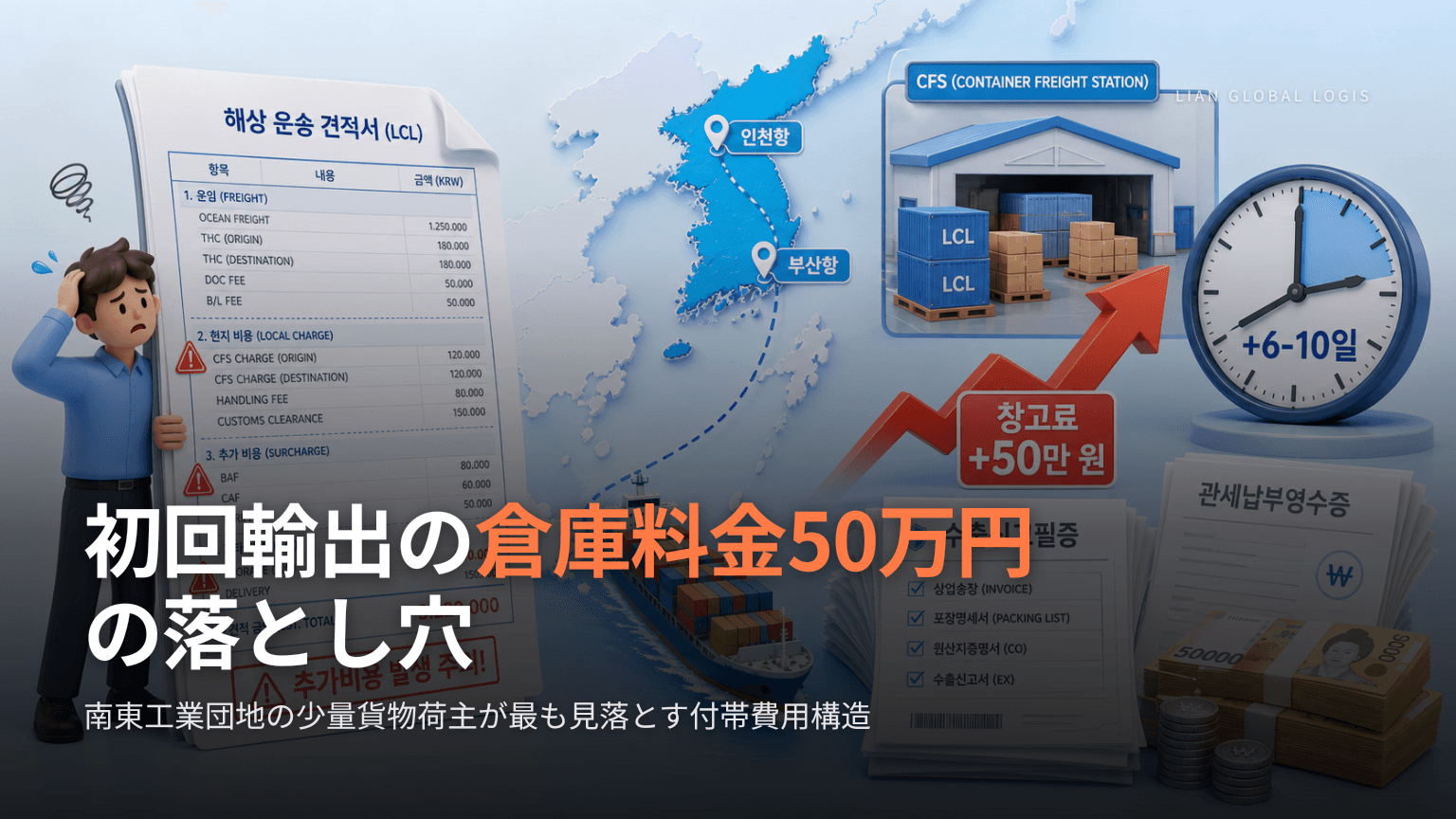 初回輸出時の倉庫保管料50万円の落とし穴 — 南東工業団地の少量貨物荷主ガイド
